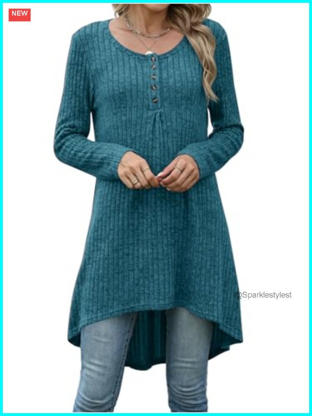 Extra Long High Low Henley Tunic Sweater for Leggings